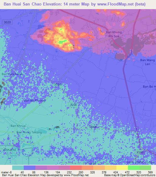 Ban Huai San Chao,Thailand Elevation Map