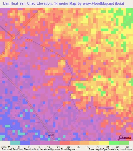 Ban Huai San Chao,Thailand Elevation Map