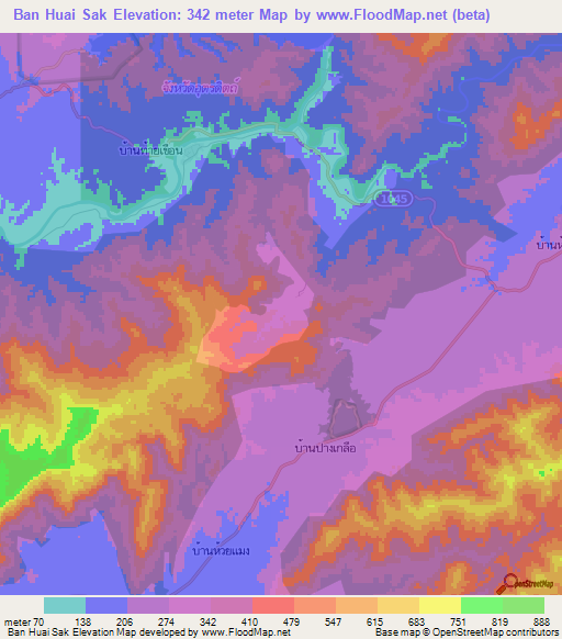 Ban Huai Sak,Thailand Elevation Map