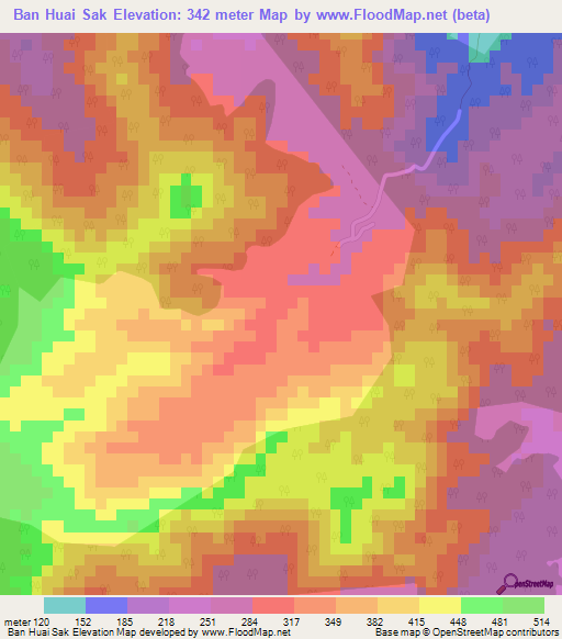 Ban Huai Sak,Thailand Elevation Map