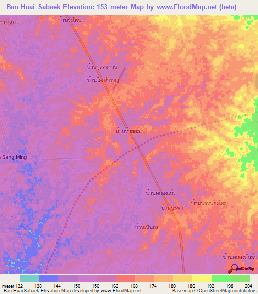 Ban Huai Sabaek,Thailand Elevation Map