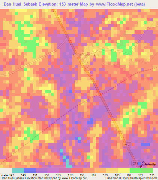 Ban Huai Sabaek,Thailand Elevation Map