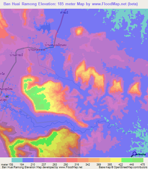 Ban Huai Ramong,Thailand Elevation Map