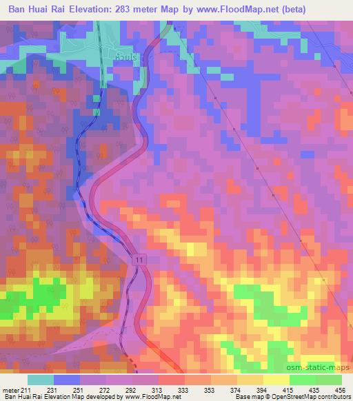 Ban Huai Rai,Thailand Elevation Map