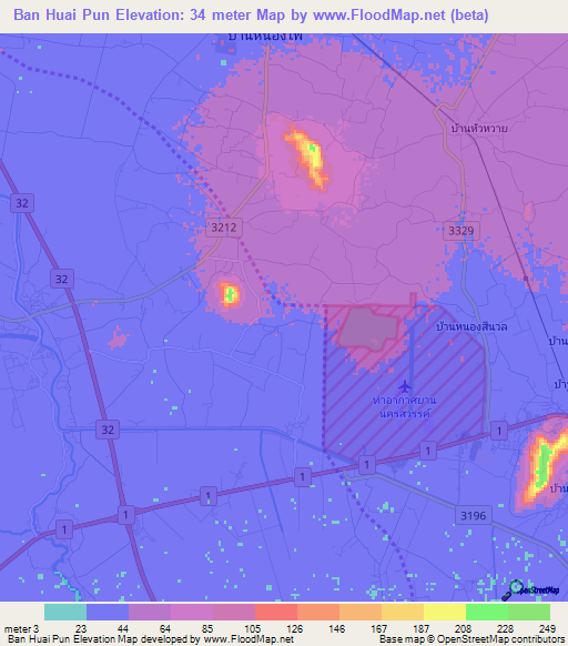 Ban Huai Pun,Thailand Elevation Map