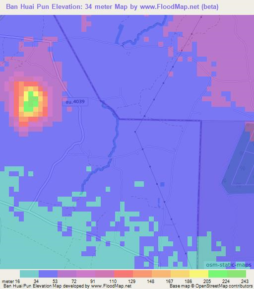 Ban Huai Pun,Thailand Elevation Map