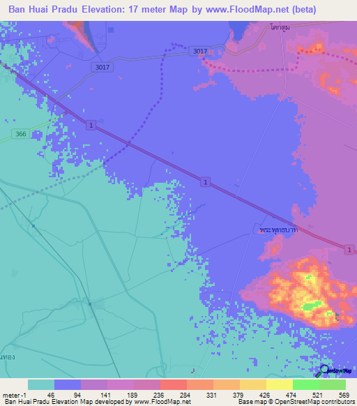 Ban Huai Pradu,Thailand Elevation Map