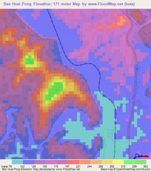 Ban Huai Pong,Thailand Elevation Map
