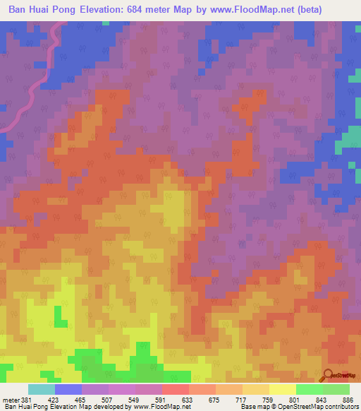 Ban Huai Pong,Thailand Elevation Map