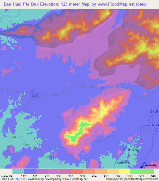 Ban Huai Pla Duk,Thailand Elevation Map