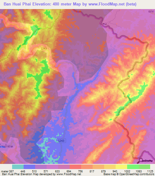 Ban Huai Phai,Thailand Elevation Map