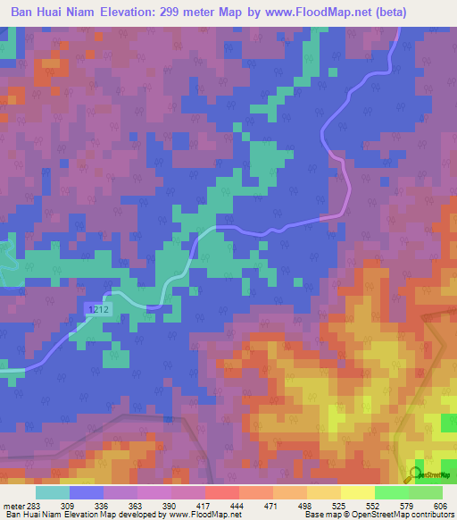 Ban Huai Niam,Thailand Elevation Map