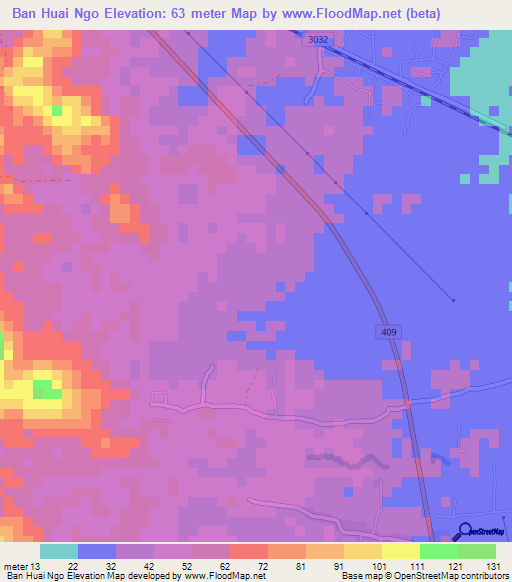 Ban Huai Ngo,Thailand Elevation Map