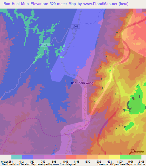 Ban Huai Mun,Thailand Elevation Map