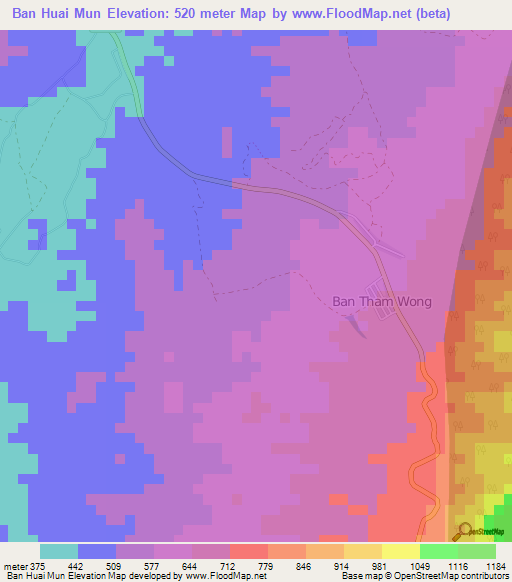 Ban Huai Mun,Thailand Elevation Map