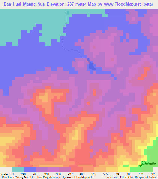 Ban Huai Maeng Nua,Thailand Elevation Map