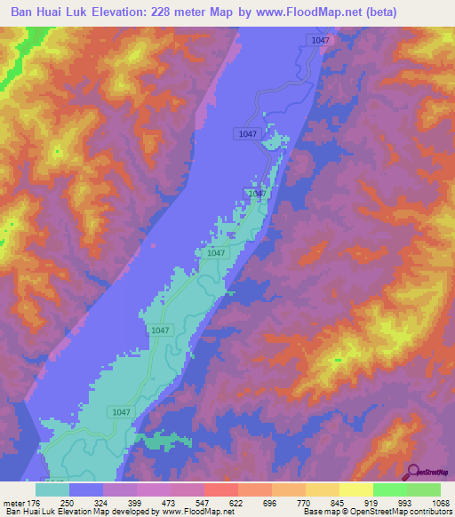 Ban Huai Luk,Thailand Elevation Map