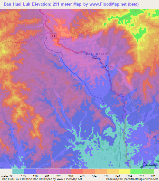 Ban Huai Luk,Thailand Elevation Map