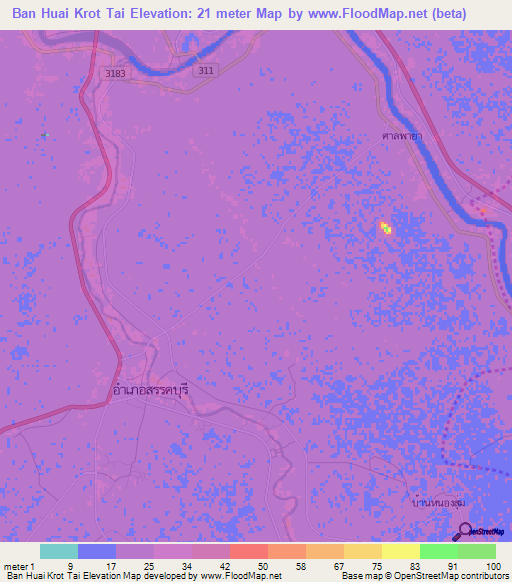 Ban Huai Krot Tai,Thailand Elevation Map