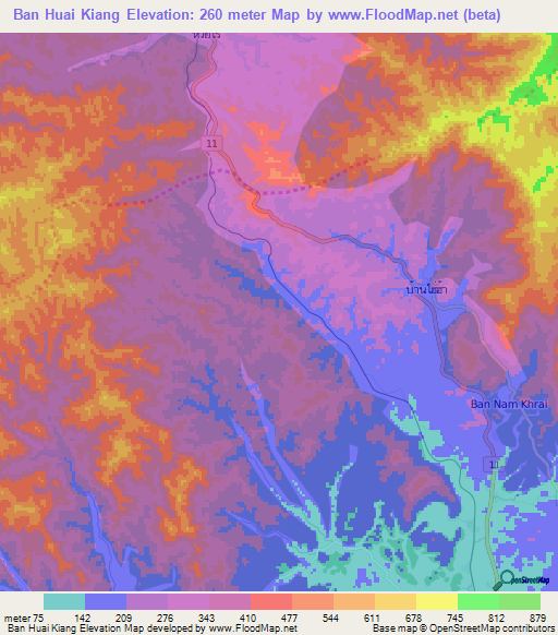 Ban Huai Kiang,Thailand Elevation Map