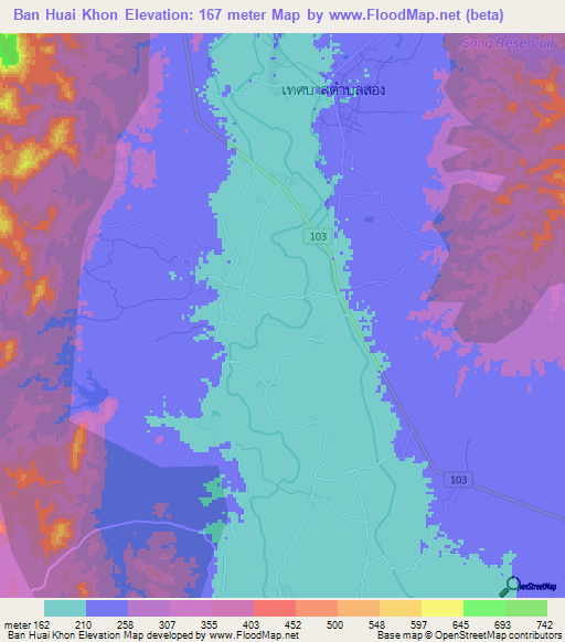 Ban Huai Khon,Thailand Elevation Map