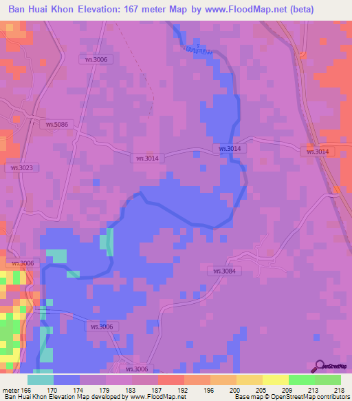 Ban Huai Khon,Thailand Elevation Map