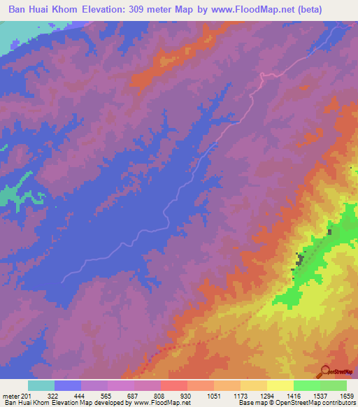 Ban Huai Khom,Thailand Elevation Map