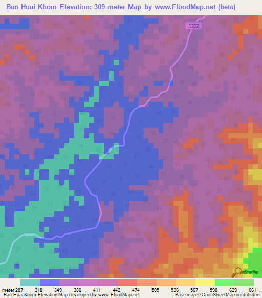 Ban Huai Khom,Thailand Elevation Map