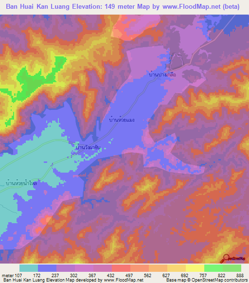 Ban Huai Kan Luang,Thailand Elevation Map