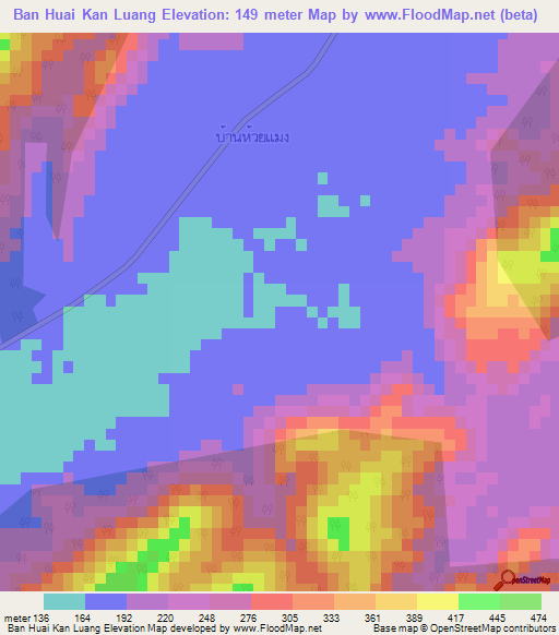 Ban Huai Kan Luang,Thailand Elevation Map