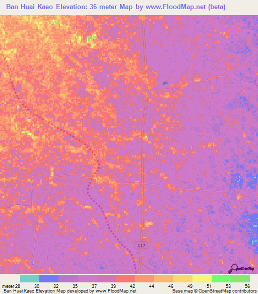 Ban Huai Kaeo,Thailand Elevation Map