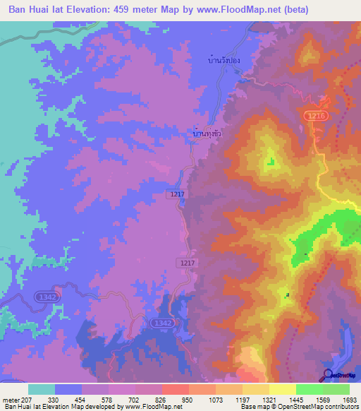 Ban Huai Iat,Thailand Elevation Map