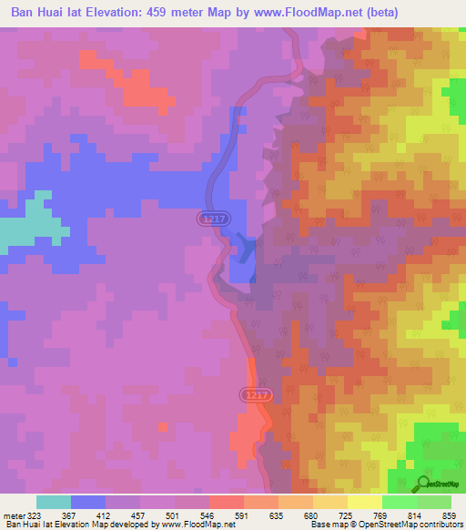 Ban Huai Iat,Thailand Elevation Map