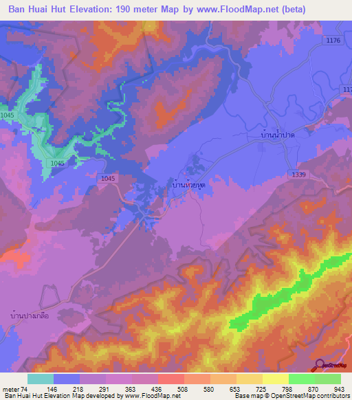 Ban Huai Hut,Thailand Elevation Map