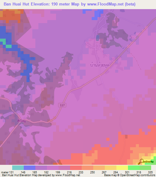 Ban Huai Hut,Thailand Elevation Map