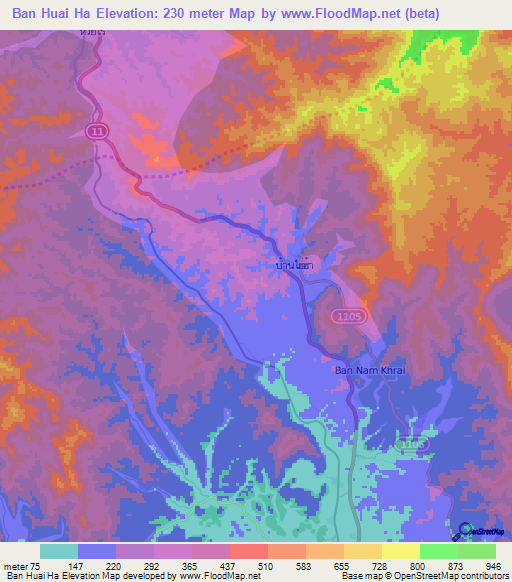 Ban Huai Ha,Thailand Elevation Map