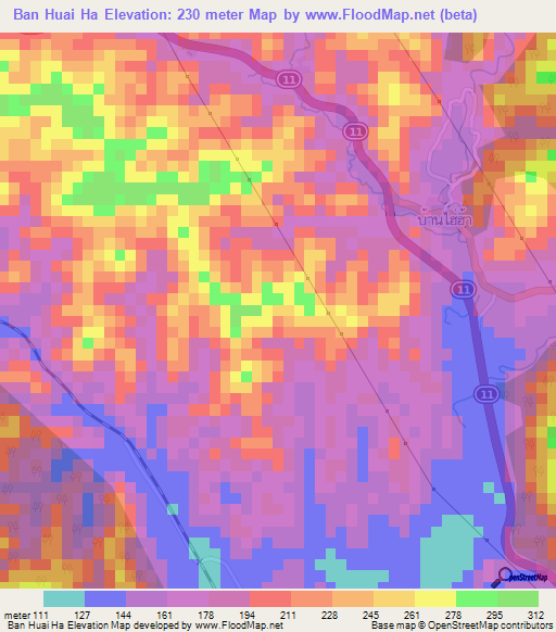 Ban Huai Ha,Thailand Elevation Map