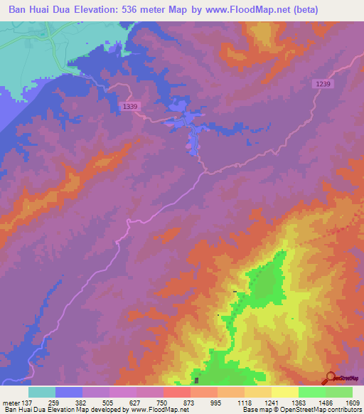 Ban Huai Dua,Thailand Elevation Map