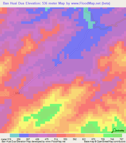 Ban Huai Dua,Thailand Elevation Map