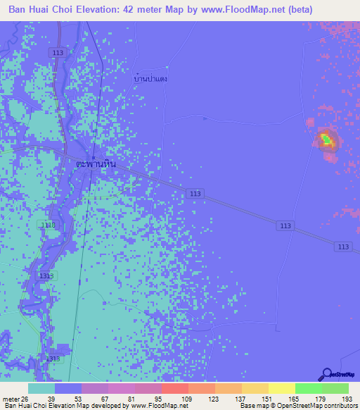 Ban Huai Choi,Thailand Elevation Map