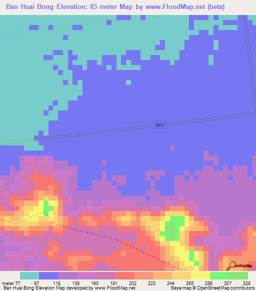 Ban Huai Bong,Thailand Elevation Map