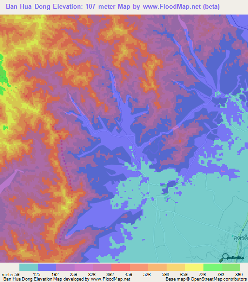 Ban Hua Dong,Thailand Elevation Map