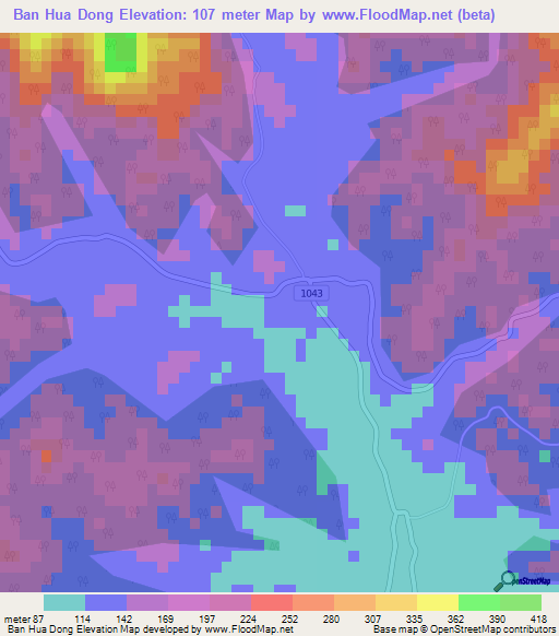 Ban Hua Dong,Thailand Elevation Map