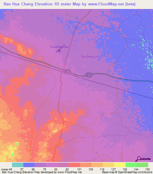 Ban Hua Chang,Thailand Elevation Map