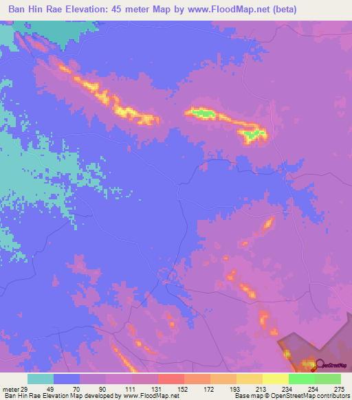Ban Hin Rae,Thailand Elevation Map