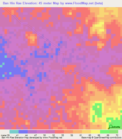 Ban Hin Rae,Thailand Elevation Map