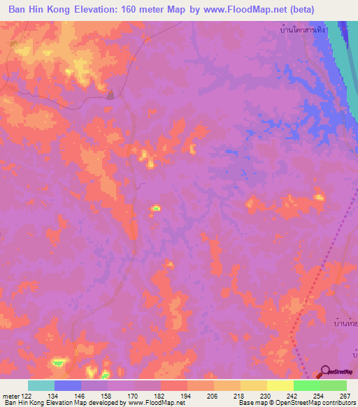 Ban Hin Kong,Thailand Elevation Map