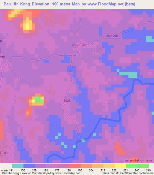 Ban Hin Kong,Thailand Elevation Map