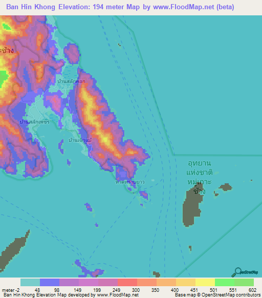 Ban Hin Khong,Thailand Elevation Map