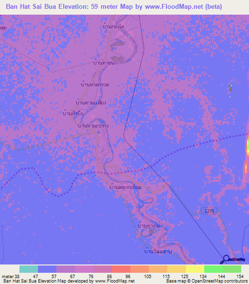 Ban Hat Sai Bua,Thailand Elevation Map